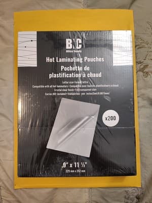 BNC Thermal Laminating Pouches, 9" X 11.5" 3 Mil Thick, 200 Pack