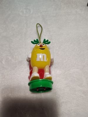 Working M&M's Yellow Peanut Reindeer Tube Topper Christmas Ornament 2001
