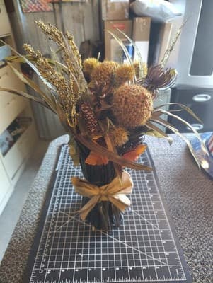 Dried Flower Arrangement in Brown Vase with Natural Botanicals