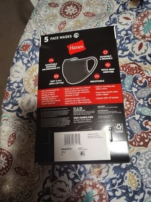 5 Pack Hanes Face Masks - Black Cotton Reusable Cover Face mask Cloth Facemask - Thumbnail 2