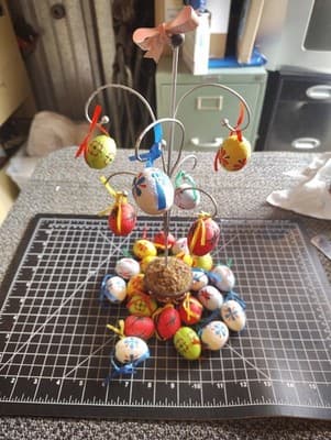 Metal Easter Egg Tree Decoupage Decorative Eggs Table Top Flower Spring Rabbits