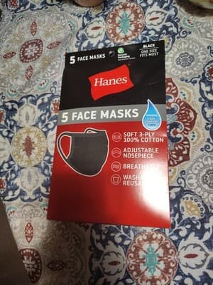 5 Pack Hanes Face Masks - Black Cotton Reusable Cover Face mask Cloth Facemask