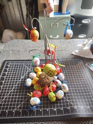Metal Easter Egg Tree Decoupage Decorative Eggs Table Top Flower Spring Rabbits - Thumbnail 2