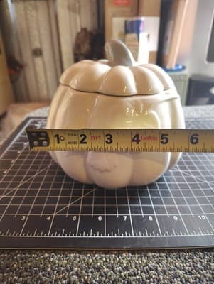 White Ceramic Decorative Fall Harvest Pumpkin Cookie Candy Jar NWOT - Thumbnail 11