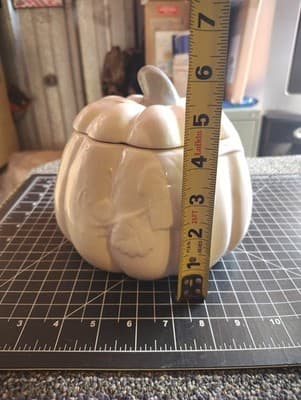 White Ceramic Decorative Fall Harvest Pumpkin Cookie Candy Jar NWOT - Thumbnail 12