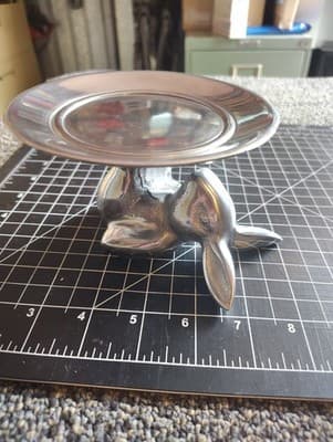Silver Metal Bunny Dish Easter Spring Made Candle Holder, Candle Included Used - Thumbnail 2