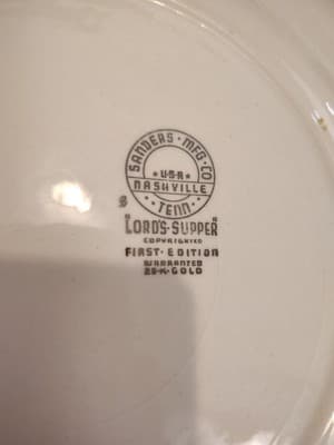 Lord's Last Supper Plate First Edition Sanders Mfg Co Nashville TN 23K Gold 10" - Thumbnail 4