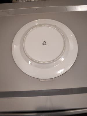 10.5" Dinner Plate HP Pink, Dusted Blue On Lace Porcelain China With Silver - Thumbnail 2