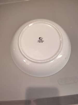 7.5" Soup Bowl HP Pink, Dusted Blue On Lace Porcelain China With Silver - Thumbnail 2
