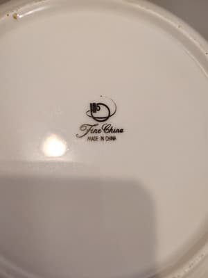 7.5" Soup Bowl HP Pink, Dusted Blue On Lace Porcelain China With Silver - Thumbnail 3