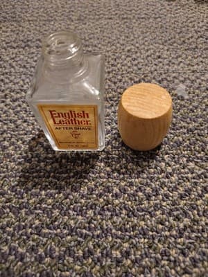 Vintage 1980's English Leather Cologne Empty Bottle Wooden Top With Label - Thumbnail 4