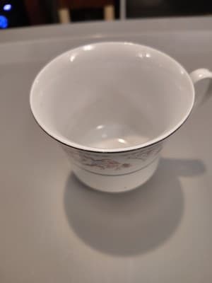 3" Tall Cup HP Pink, Dusted Blue On Lace Porcelain China With Silver - Thumbnail 2
