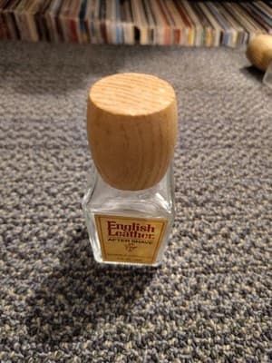 Vintage 1980's English Leather Cologne Empty Bottle Wooden Top With Label - Thumbnail 3