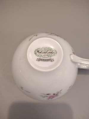 Vintage Harmony Mikuni China, White W/ Pink Roses Coffee Cup, Japan - Thumbnail 3