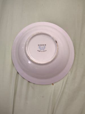VICTORIAN ROSE STYLE EMBOSSED FLORAL BLUE RIM STONEWARE SOUP BOWL - Thumbnail 2