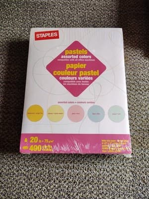 1 Reams (400 sheets/ream) Staples Pastels paper 8.5"x11" canary pink blue green