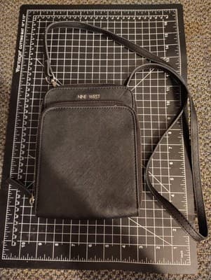 Nine West Black Saffiano Faux Leather Crossbody Phone Bag Silver Hardware