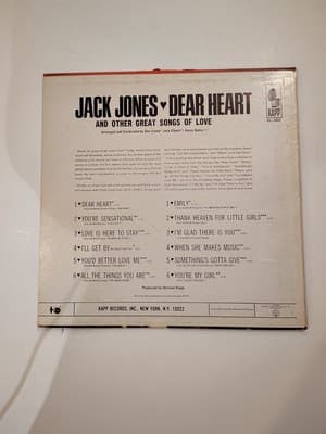 Jack Jones Dear Heart Vinyl LP Kapp KL-1415 1965 Classic Love Songs - Thumbnail 2