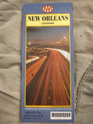 Large New Orleans AAA Fold-Out City Map, 68x98 cm, Street Index, 1994 Edition - Thumbnail 2