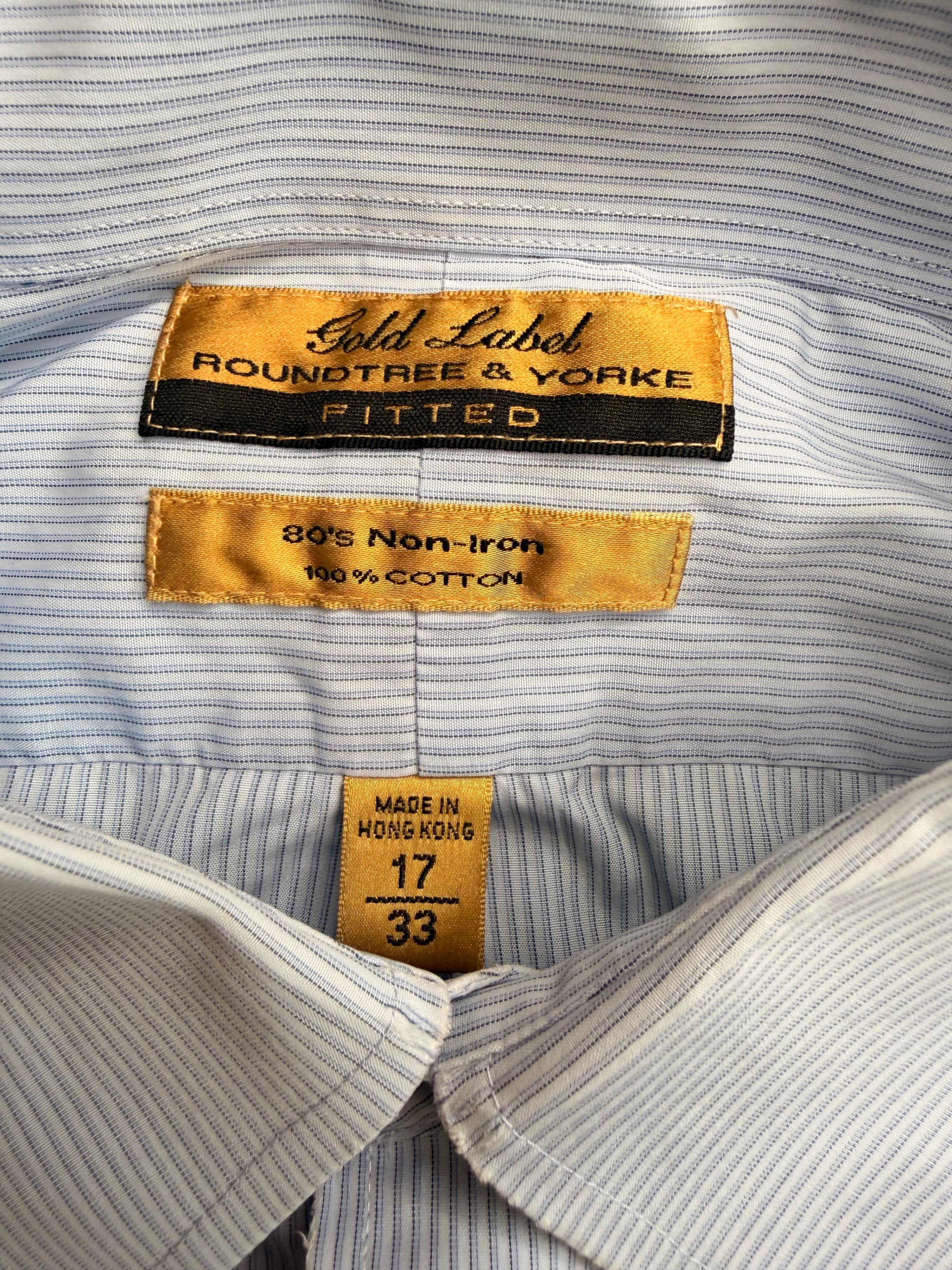 Roundtree Yorke Gold Label Fitted Dress Shirt 17/33 Blue Pinstripe - Thumbnail 3