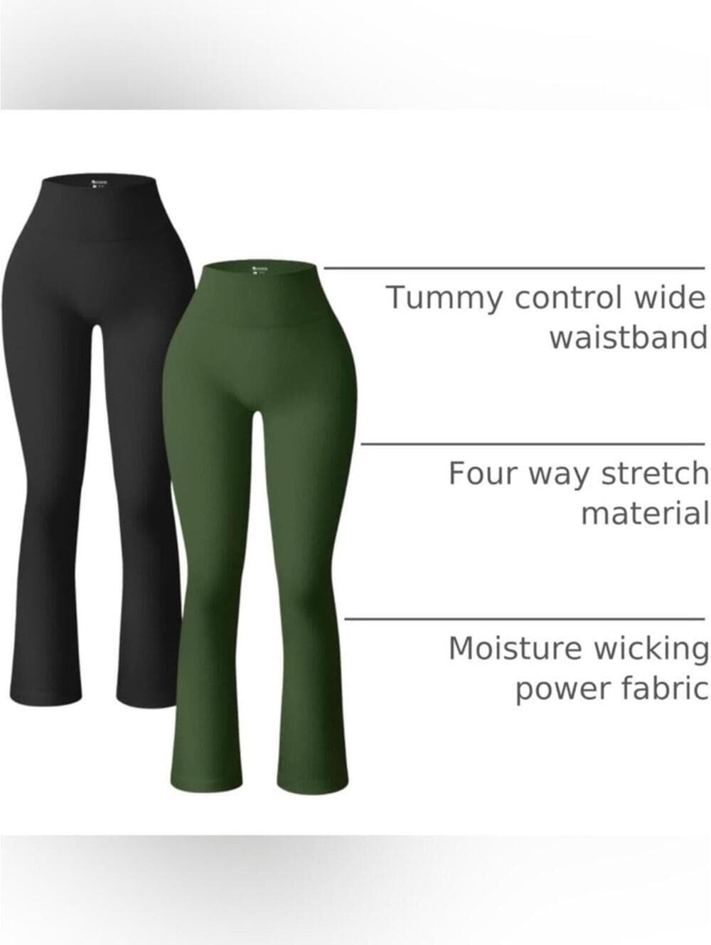 TIKTOK VIRAL OQQ Ribbed High-Waist Flare Leg Pants – Olive & Black