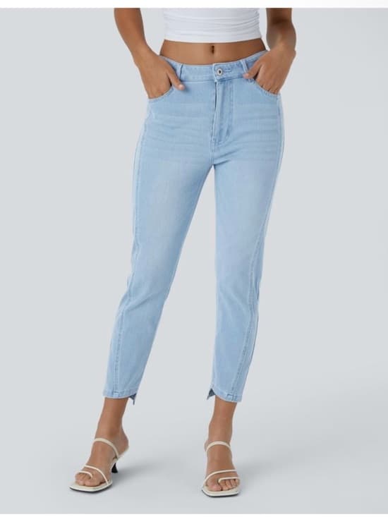 Halara Flex™ Denim Mid Low Rise Zipper Pockets Casual Skinny Jeans - Thumbnail 8