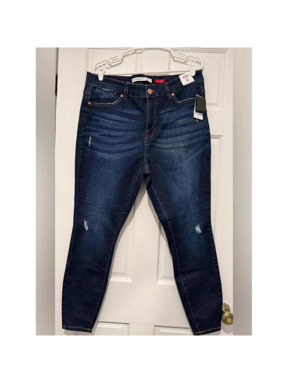 Celebrity Pink Spice Dark Blue Distressed High-Rise Skinny Jeans