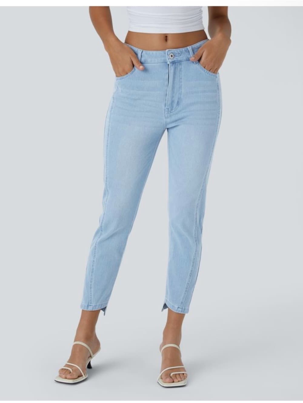 Halara Flex™ Denim Mid Low Rise Zipper Pockets Casual Skinny Jeans - Thumbnail 7