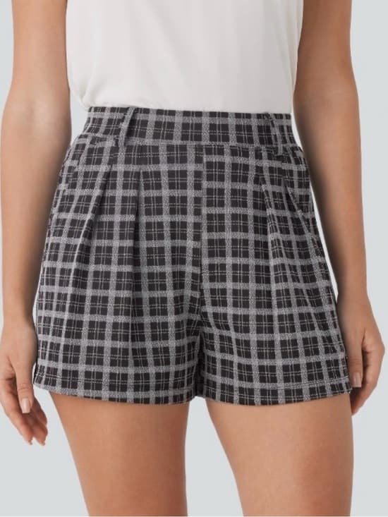 Halara High Waisted Pleated Plaid Shorts - Thumbnail 6