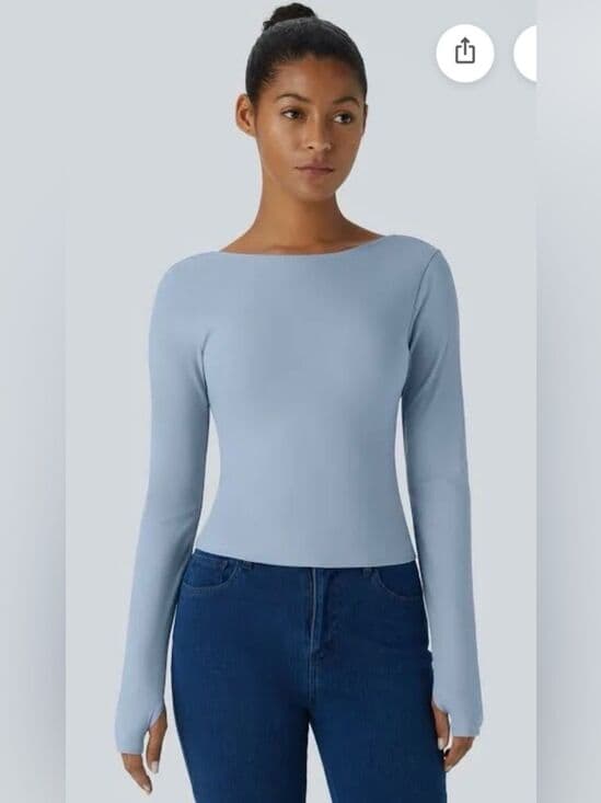 Halara Long Sleeve Halter Top Work Out Top with Thumb Hole - Thumbnail 8