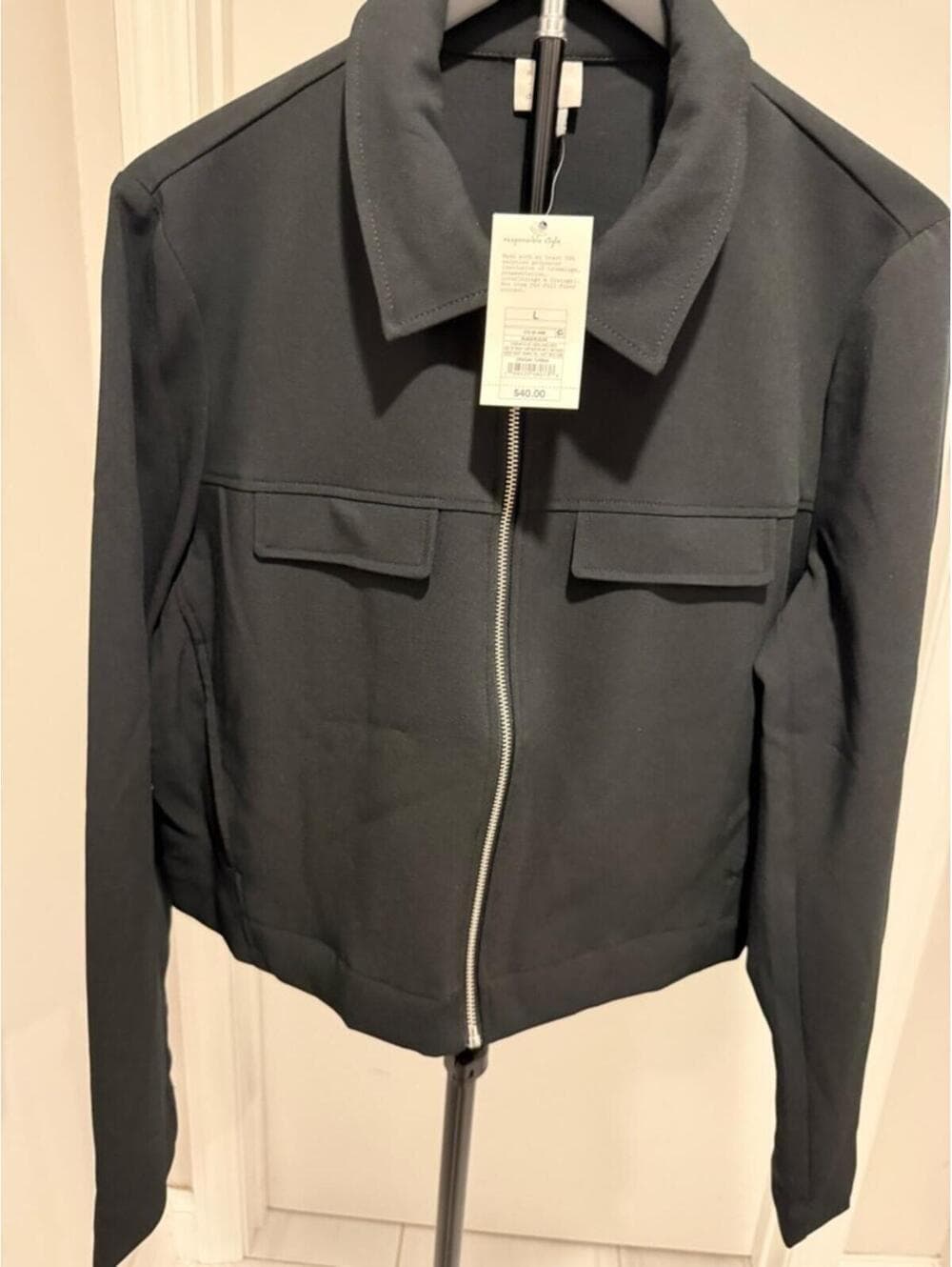 NWT Women's Zipper Jacket - A New Day Black - Thumbnail 2