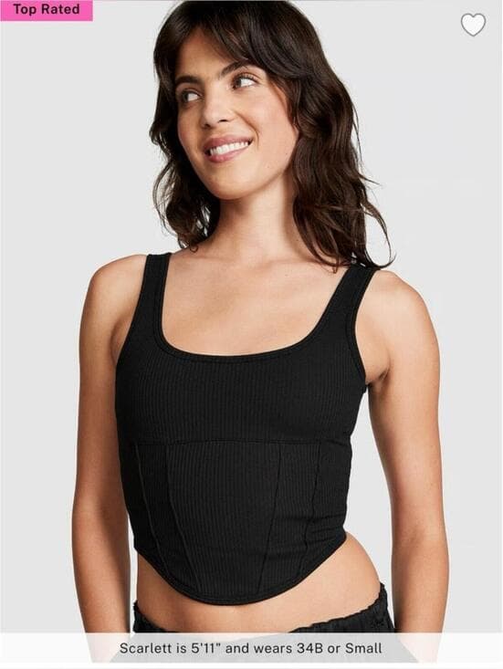 PINK Victoria's Secret Black Ribbed Scoop Crop Tank - Thumbnail 6
