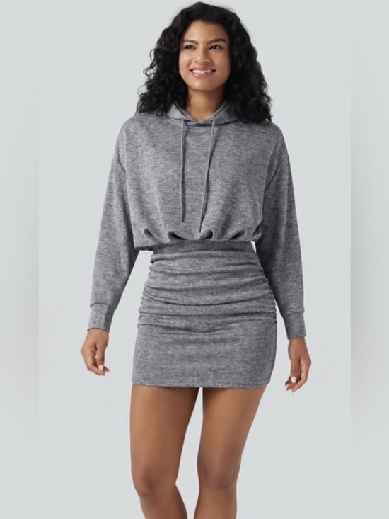 Halara SpacerTek™ Long Sleeve Ruched Bodycon Mini Casual Hoodie Dress - Thumbnail 6