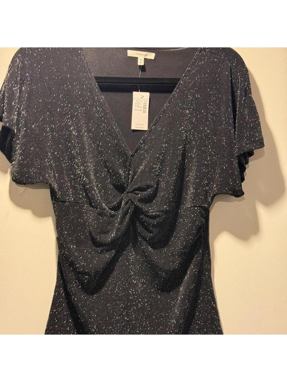 Maurices Black Flutter Sleeve Blouse with Tie Front