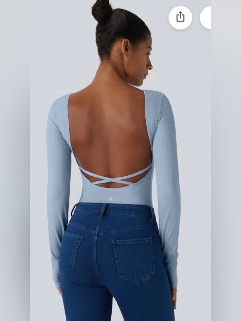 Halara Long Sleeve Halter Top Work Out Top with Thumb Hole - Thumbnail 2