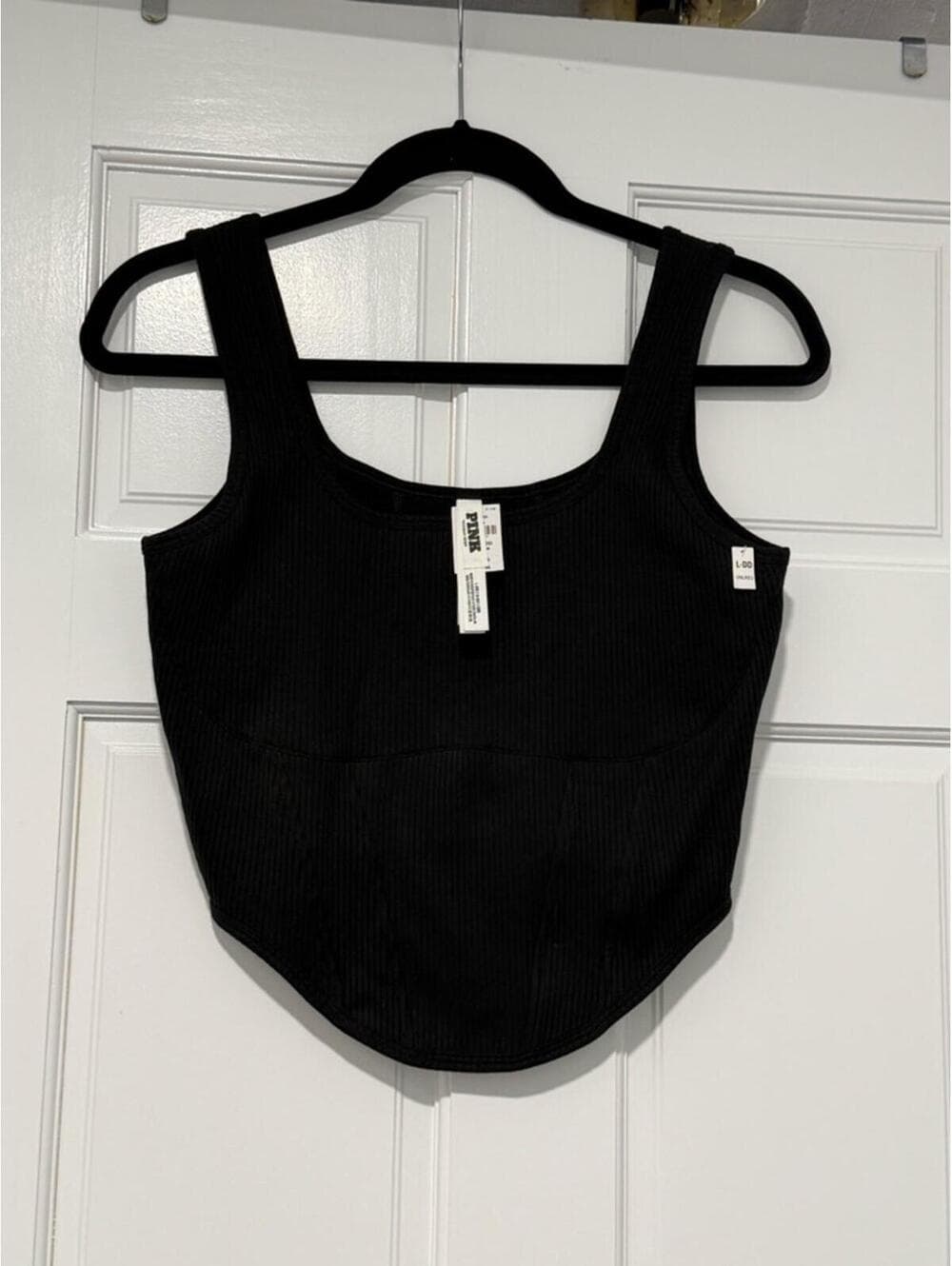 PINK Victoria's Secret Black Ribbed Scoop Crop Tank - Thumbnail 2