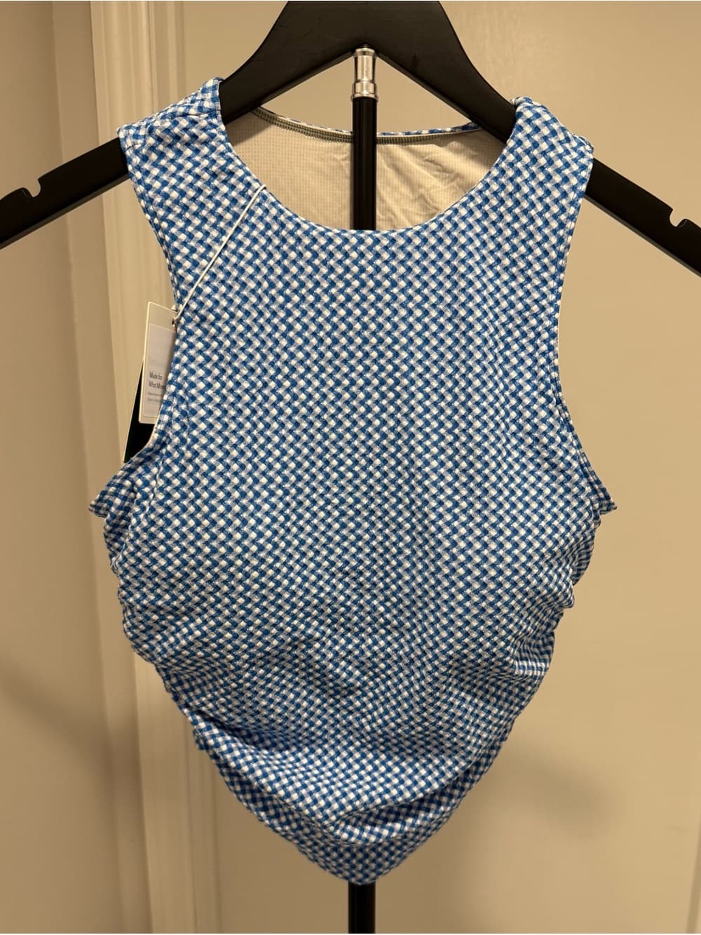 Halara Softlyzero Airy Blue Gingham Sleeveless Tank Top Built In Bra