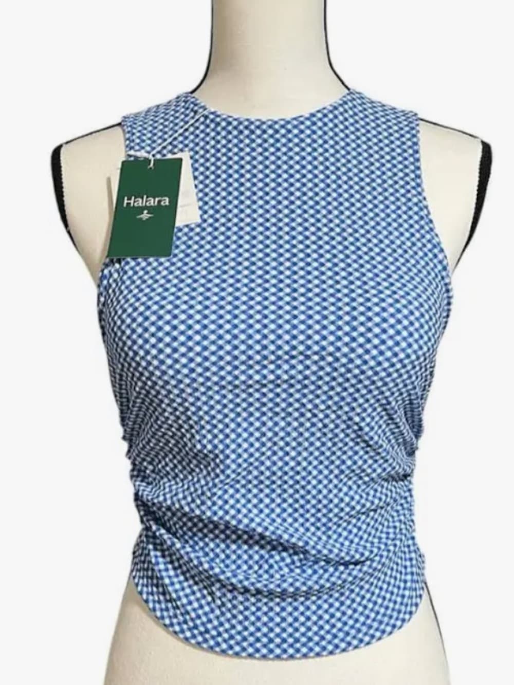 Halara Softlyzero Airy Blue Gingham Sleeveless Tank Top Built In Bra - Thumbnail 4