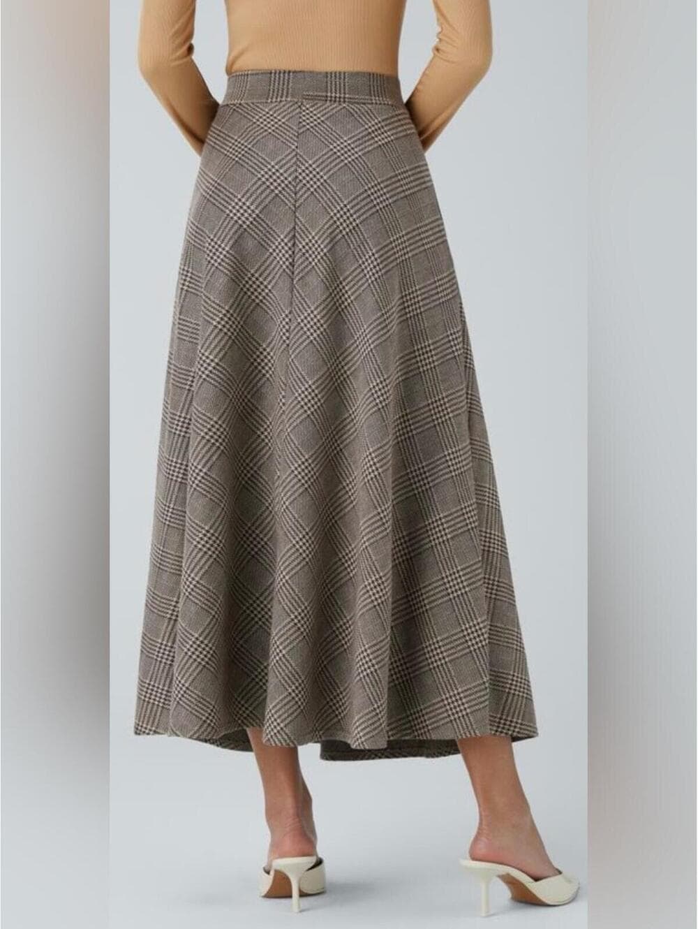 Halara High Waisted Pocket Houndstooth Plaid Flare Midi Casual Skirt