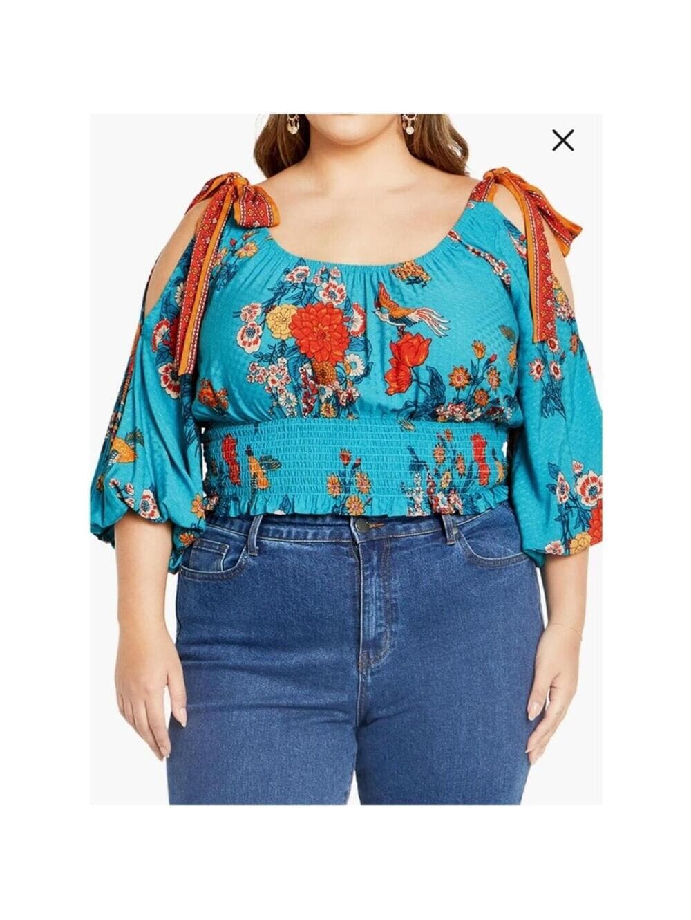City Chic Venice Floral Print Smocked Waist Crop Top - Thumbnail 8