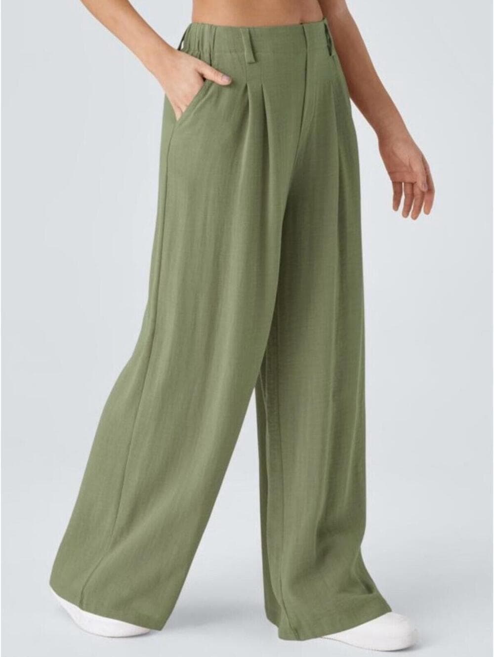 Halara High Waisted Pocket Wide Leg Flowy Solid Palazzo Casual Linen-Feel Pants - Thumbnail 2