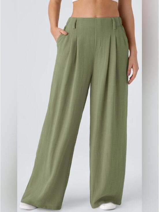 Halara High Waisted Pocket Wide Leg Flowy Solid Palazzo Casual Linen-Feel Pants - Thumbnail 9