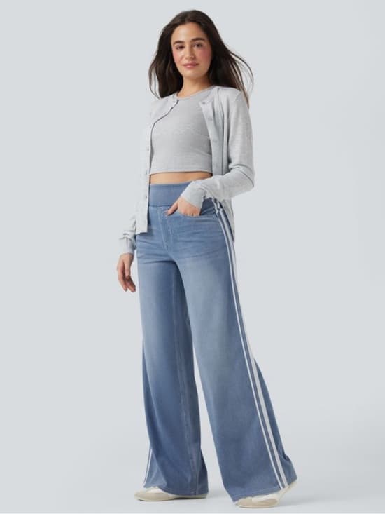 Halara Flex™ High Waisted Stripe Wide Leg Flowy Washed Casual Jeans - Thumbnail 7