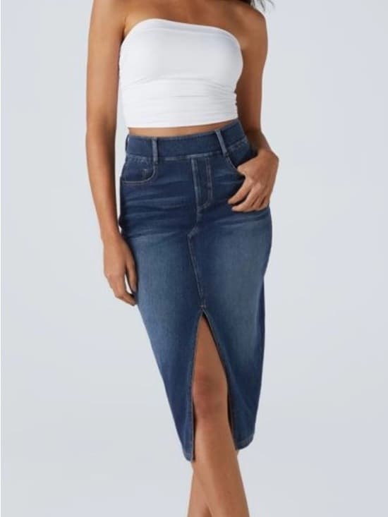 Halara Flex™ High Waisted Pockets Bodycon Washed Denim Casual Midi - Thumbnail 7