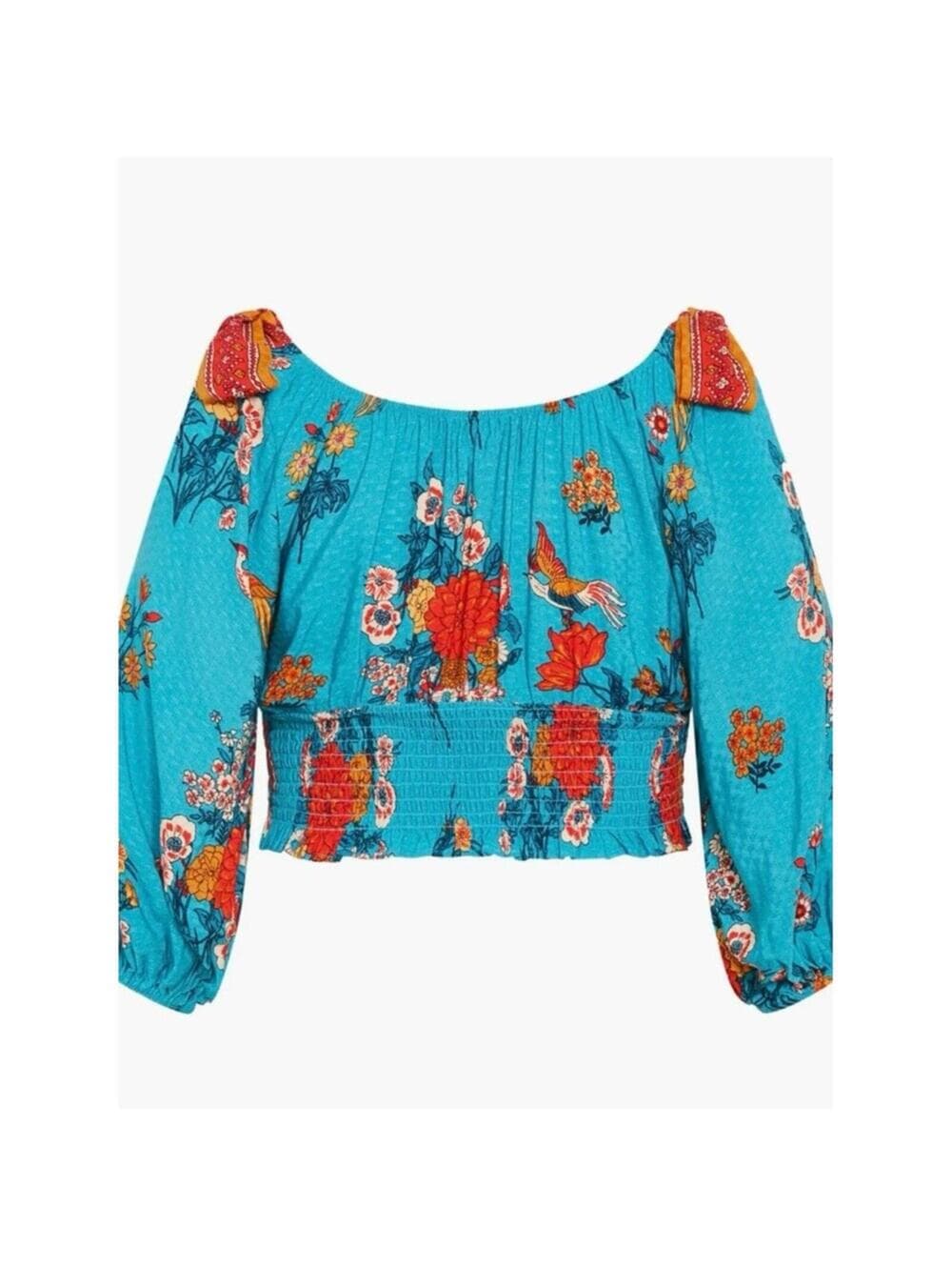 City Chic Venice Floral Print Smocked Waist Crop Top - Thumbnail 4