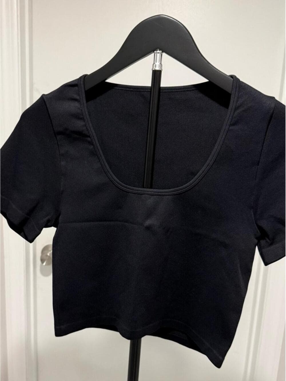 TIKTOK VIRAL OQQ Black Ribbed Square-Neck Short Sleeve Top Pack of Two - Thumbnail 2