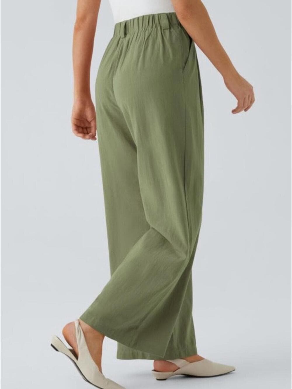 Halara High Waisted Pocket Wide Leg Flowy Solid Palazzo Casual Linen-Feel Pants