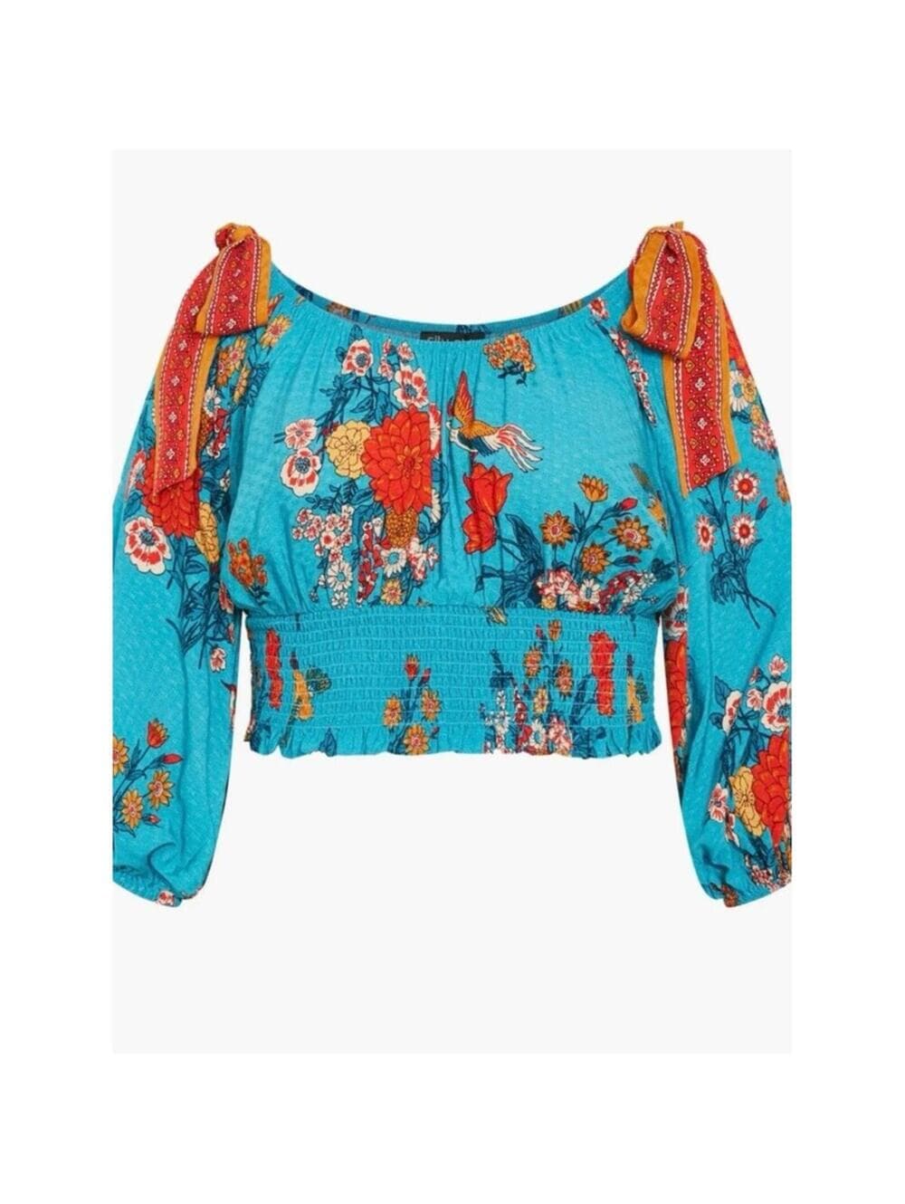 City Chic Venice Floral Print Smocked Waist Crop Top - Thumbnail 3