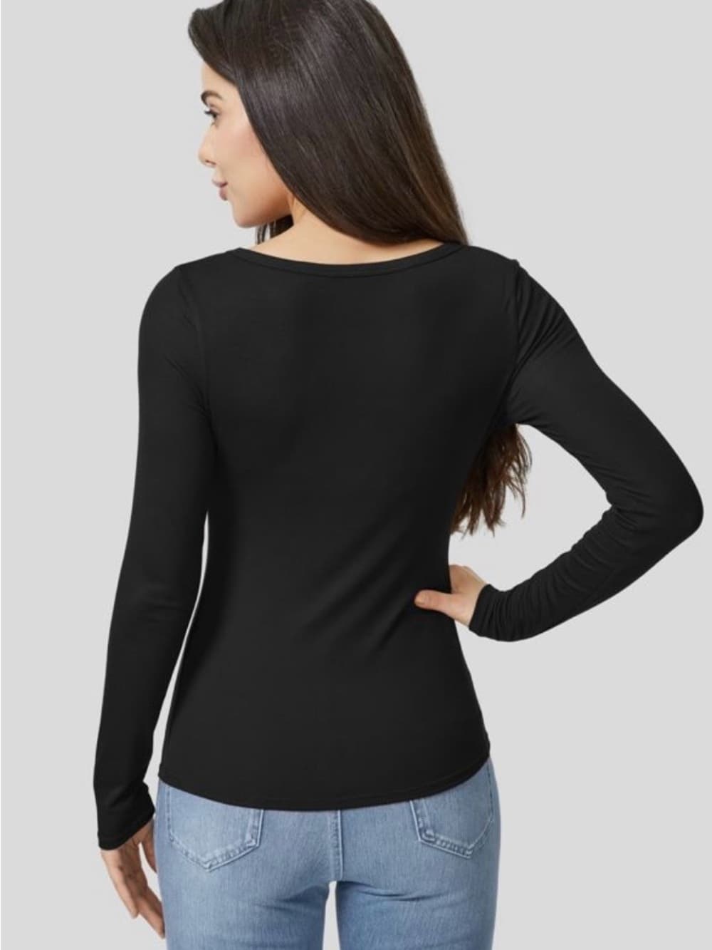 Halara Ribbed Henley Neck Long Sleeve Slim Casual T-Shirt