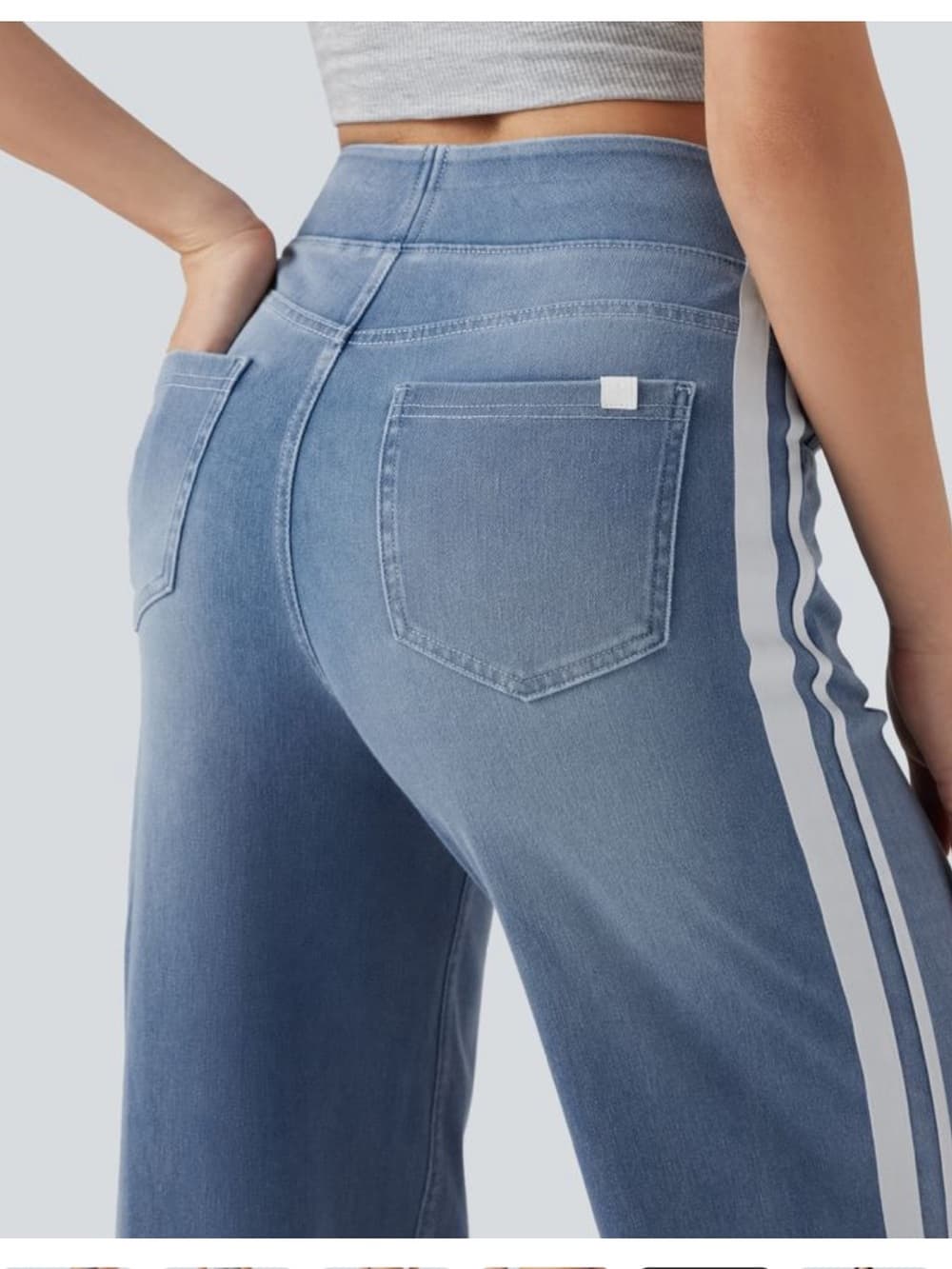 Halara Flex™ High Waisted Stripe Wide Leg Flowy Washed Casual Jeans